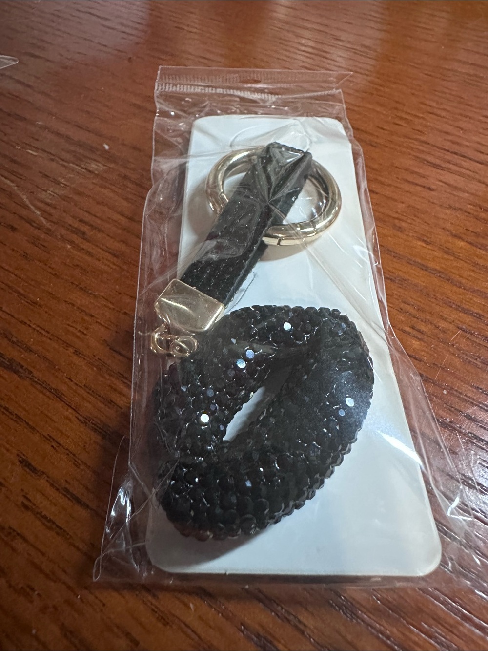 Black Sequin Lips Keychain with Gold Hardware